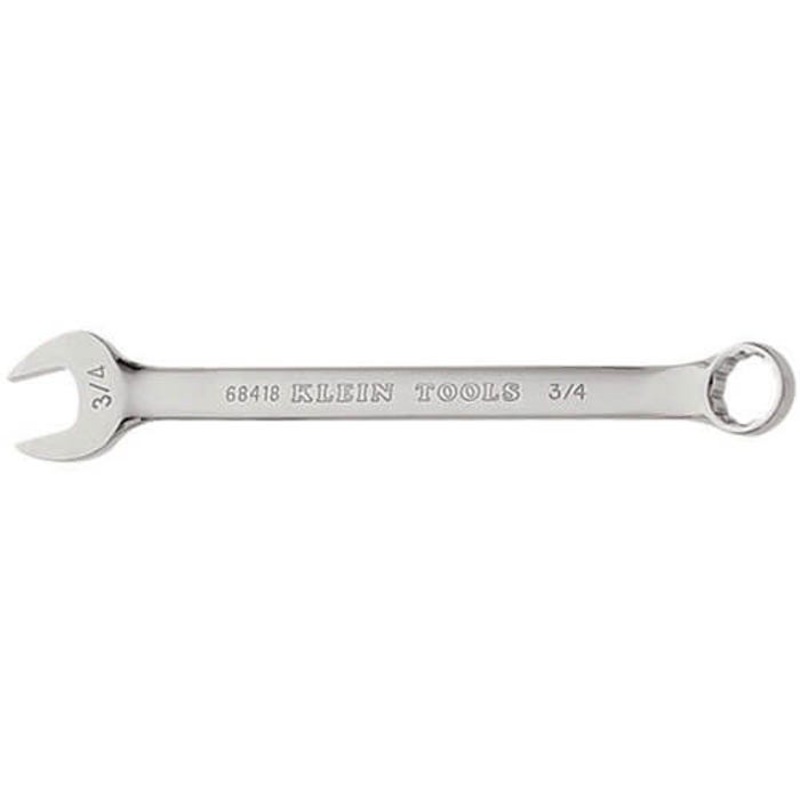 Klein 68418 Combination Wrench, 3/4 in Wrench, 12 Points, 15 Offset, 9-7/8 in OAL, Forged Alloy Steel, Polished Chrome/Nickel Plated