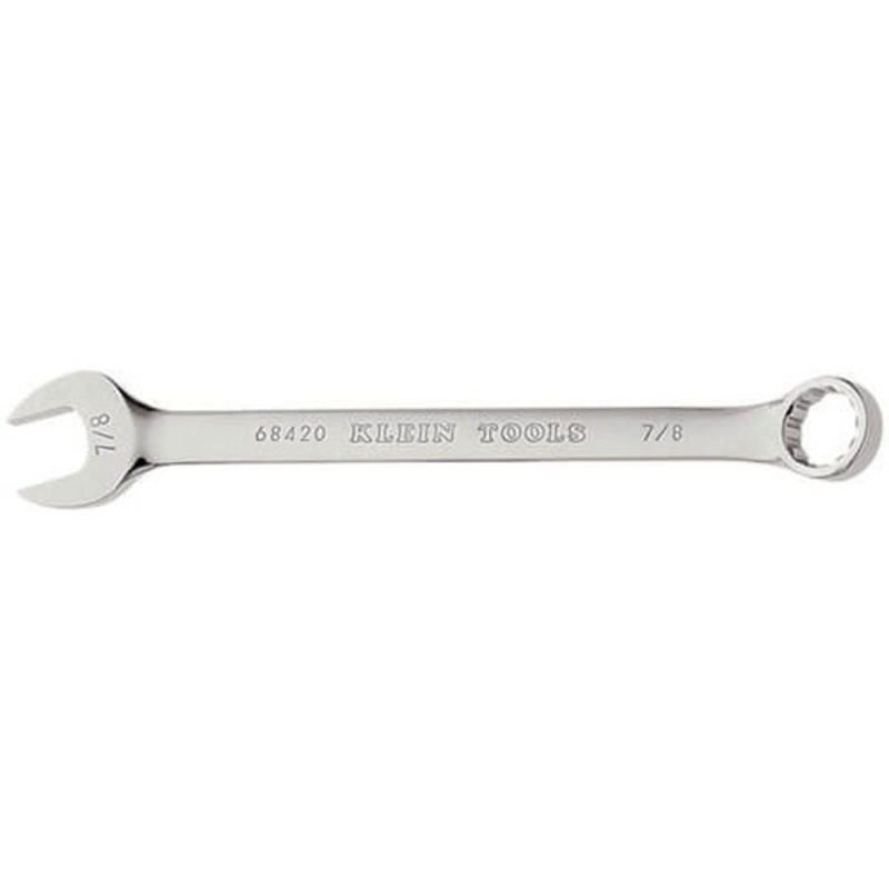 Klein 68420 Combination Wrench, 7/8 in Wrench, 12 Points, 15 Offset, 11-1/2 in OAL, Forged Alloy Steel, Polished Chrome/Nickel Plated