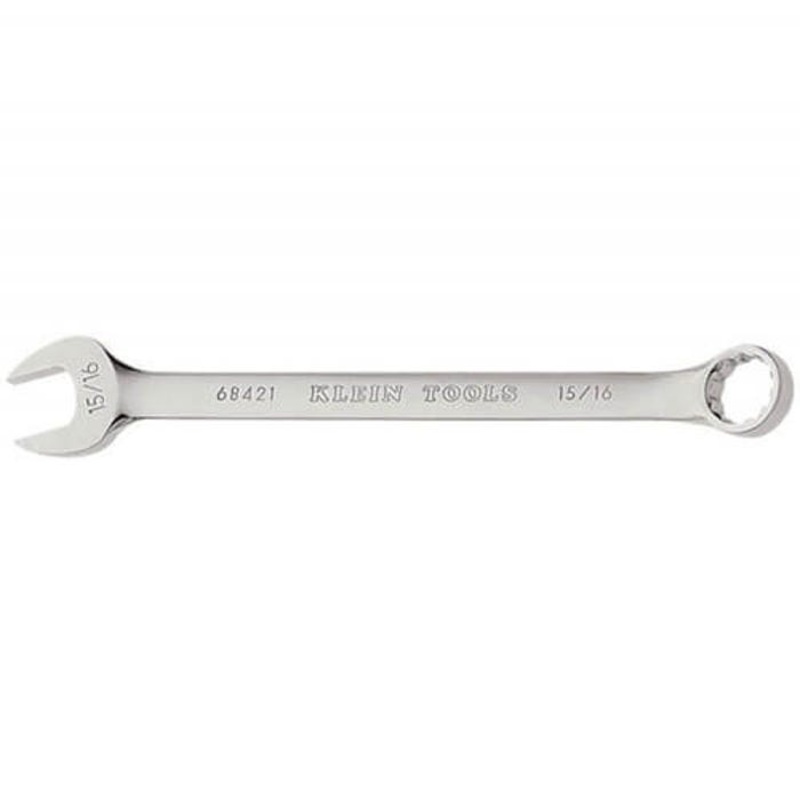Klein 68421 Combination Wrench, 15/16 in Wrench, 12 Points, 15 Offset, 12-1/2 in OAL, Forged Alloy Steel, Polished Chrome/Nickel Plated
