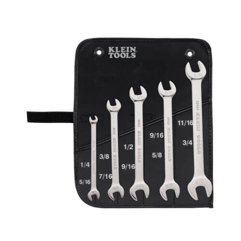 Klein 68450 Wrench Set, Open Ended, 5 pc, Forged Steel, Polished Chrome/Nickel Plated