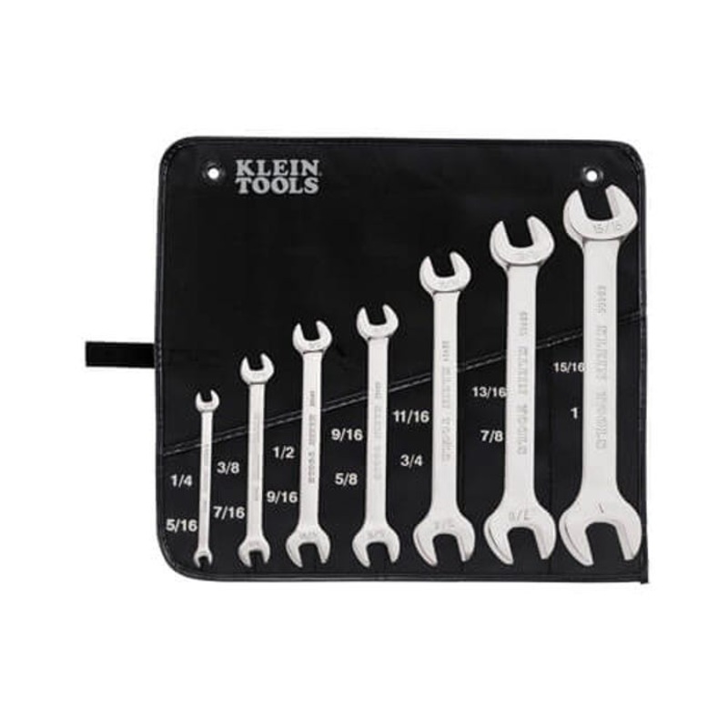 Klein 68452 Wrench Set, Open Ended, Imperial, 1/4 x 5/16 to 15/16 x 1 in, 7 pc, 15 Offset, Forged Alloy Steel
