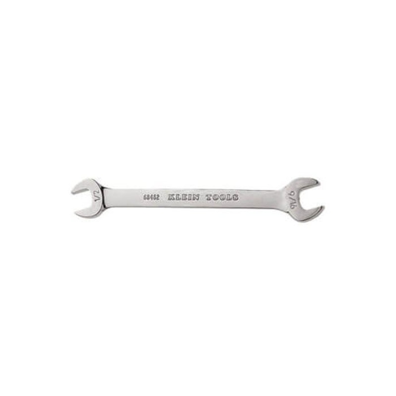 Klein 68462 Open End Wrench, 1/2 x 9/16 in Wrench, Double End Head, 15 Offset, 7 in L, Alloy Steel, Polished Chrome/Nickel Plated