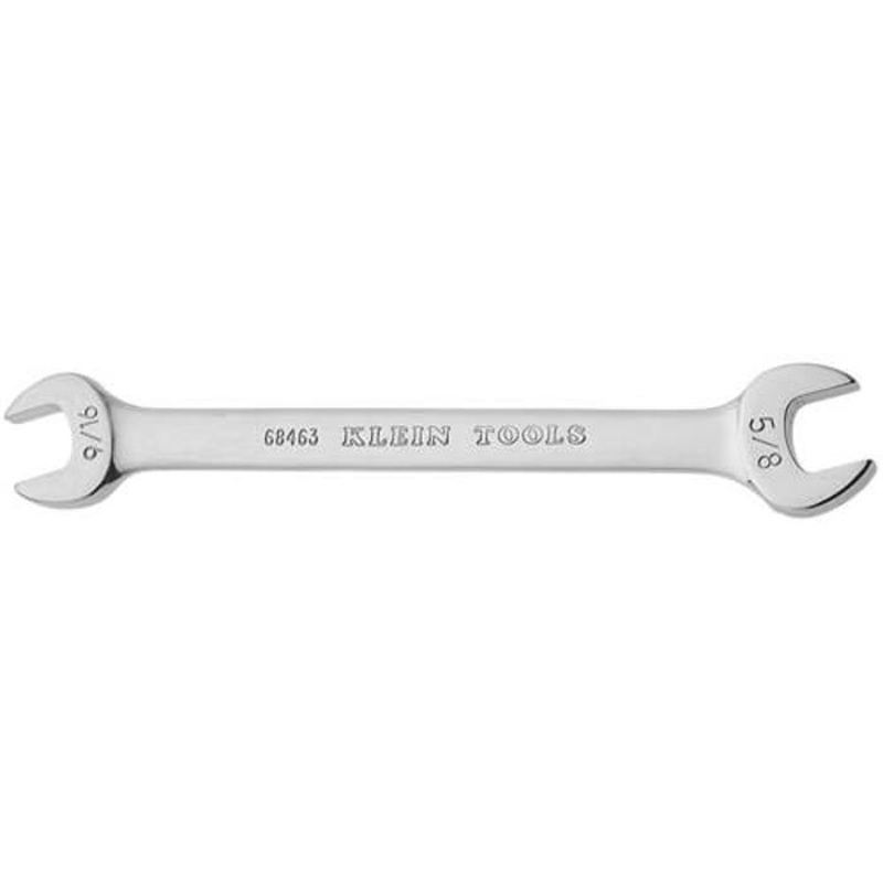 Klein 68463 Open End Wrench, 9/16 to 5/8 in Wrench, Double End Head, 15 Offset, 7-1/2 in L, Alloy Steel, Polished Chrome/Nickel Plated