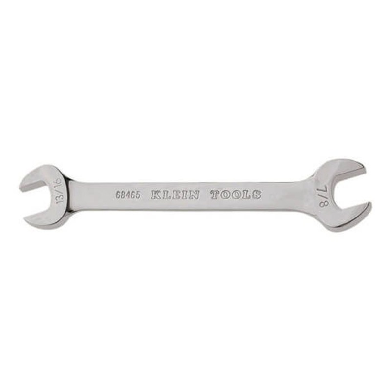 Klein 68465 Open End Wrench, 13/16 x 7/8 in Wrench, Double End Head, 15 Offset, 10 in L, Alloy Steel, Polished Chrome/Nickel Plated