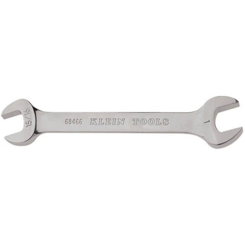 Klein 68466 Open End Wrench, 15/16 to 1 in Wrench, Double End Head, 15 Offset, 11 in L, Alloy Steel, Polished Chrome/Nickel Plated