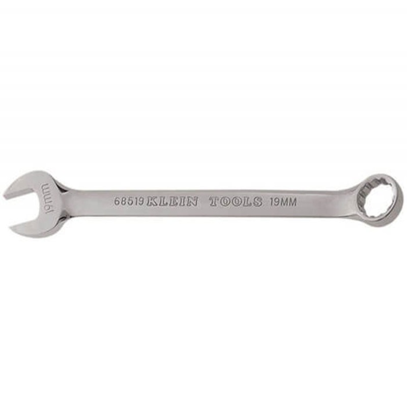Klein 68519 Combination Wrench, 19 mm Wrench, 12 Points, 15 Offset, 9-3/4 in OAL, Forged Alloy Steel, Polished Chrome/Nickel Plated
