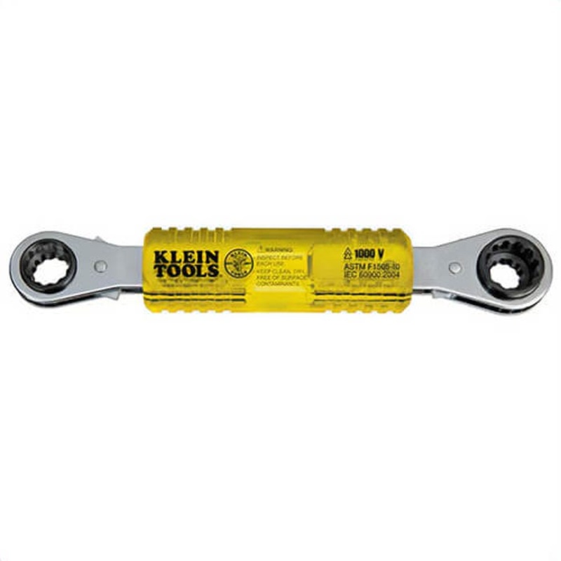 Klein KT223X4-INS Lineman's Box Wrench, 4-in-1 Combination Insulated Ratcheting, 1/2 to 3/4 in Wrench Opening, 12 points