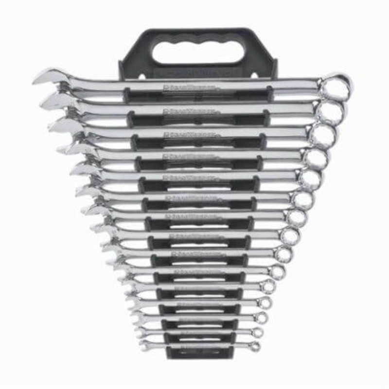 GearWrench 81901 Long Length Combination Wrench Set, Imperial, 15 pc, 5/16 to 1 in, Full Polished Chrome