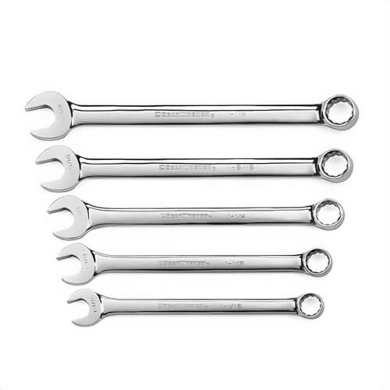 GearWrench 81921 Add-On Long Length Non-Ratcheting Combination Wrench Set, Imperial, 5 pc, 1-1/8 to 1-1/2 in, Full Polished Chrome