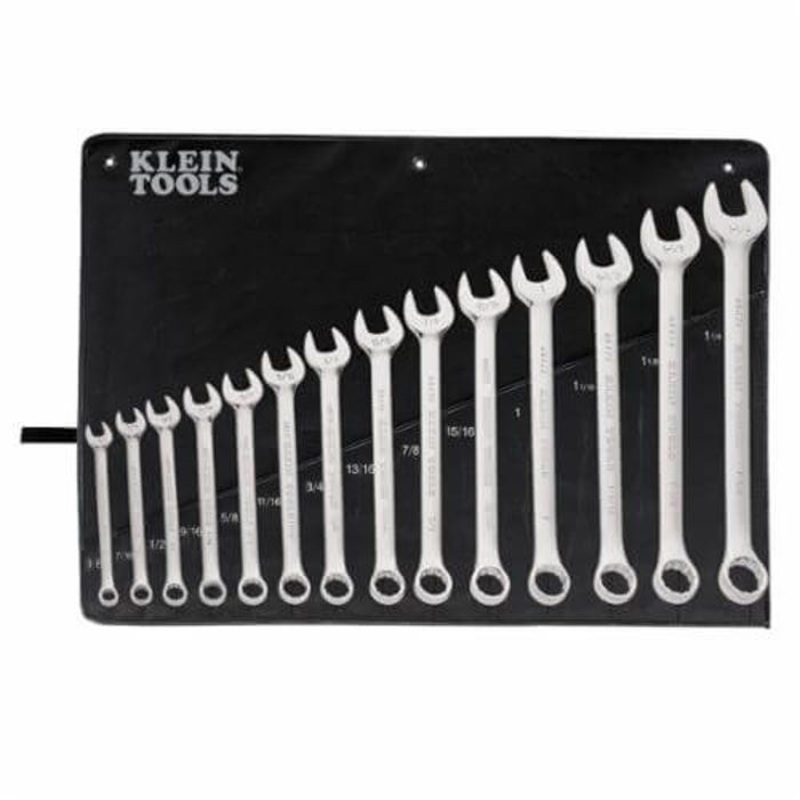 Klein 68406 General Purpose Combination Wrench Set, 14 pc, 3/8 to 1-1/4 in, Polished Chrome/Nickel Plated