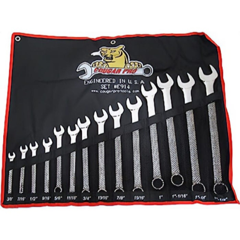 Wright E914 Cougar Pro Combination Wrench Set, 14 pc, 3/8 to 1-1/4 in, Polished Chrome/Mirror Polished