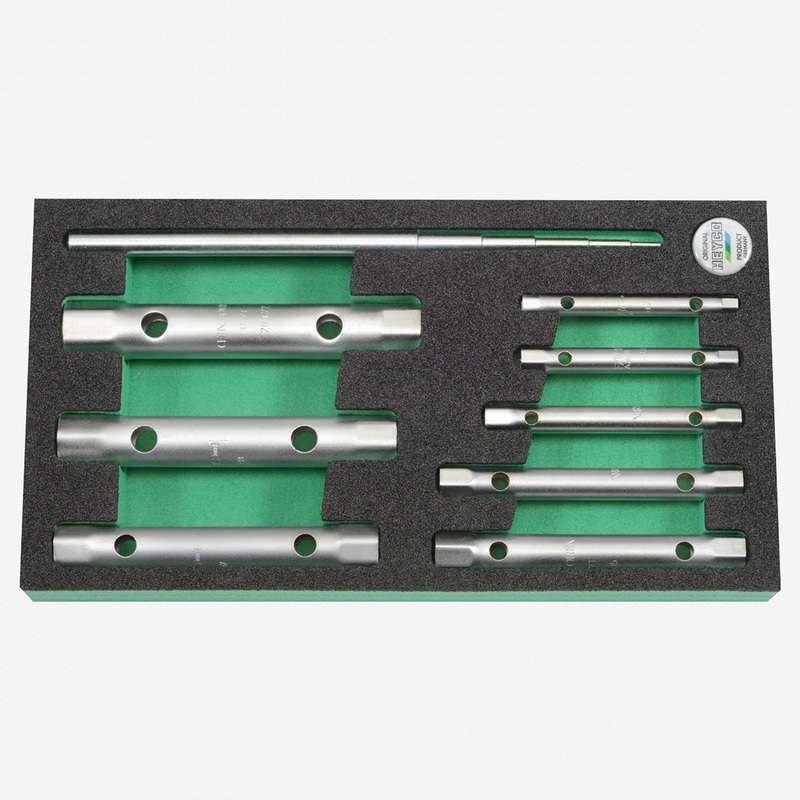 Heyco Double Ended Tubular Wrench Set with Tommy Bar in Foam Inlay, Metric, 9 Pieces