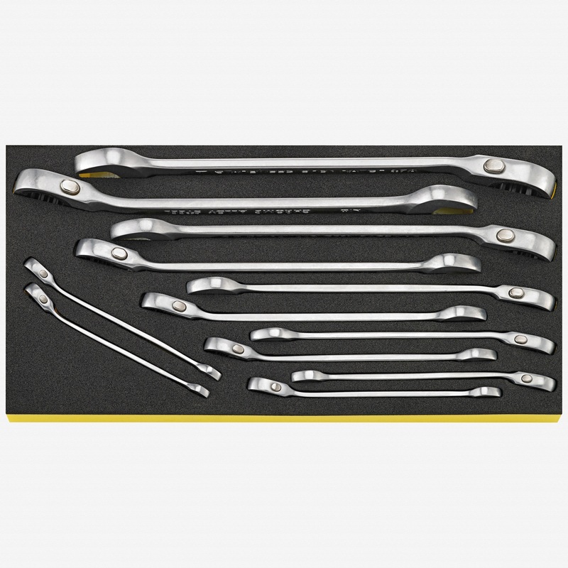 Stahlwille TCS OPEN RATCH 17a/12 Combination Ratcheting Spanner Set in Foam Tray, SAE, 1/4 - 1