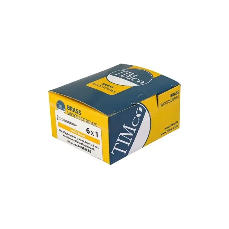 TIMCO Solid Brass Countersunk Woodscrews - 7 x 1 - Pack of 200 Pieces