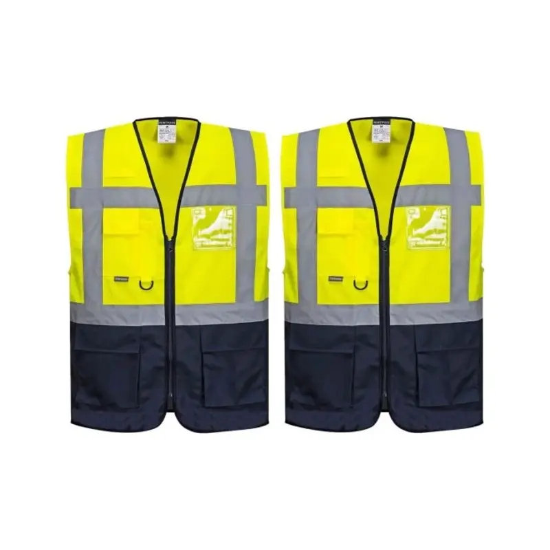 Portwest Warsaw Hi-Vis Contrast Executive Vest - Colour: Yellow/Navy Size: L Pack of 2