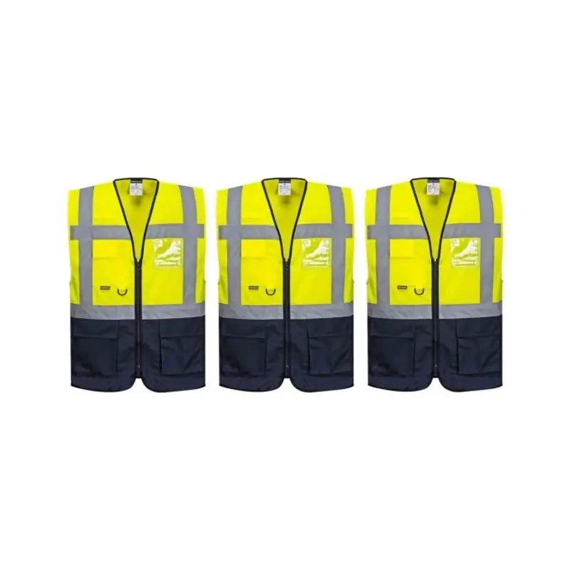 Portwest Warsaw Hi-Vis Contrast Executive Vest - Colour: Yellow/Navy Size: L Pack of 3
