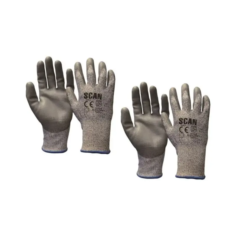Scan SCAGLOCUT5XX Grey PU Coated Cut 5 Gloves - XXL (Size 11) Pack of 2