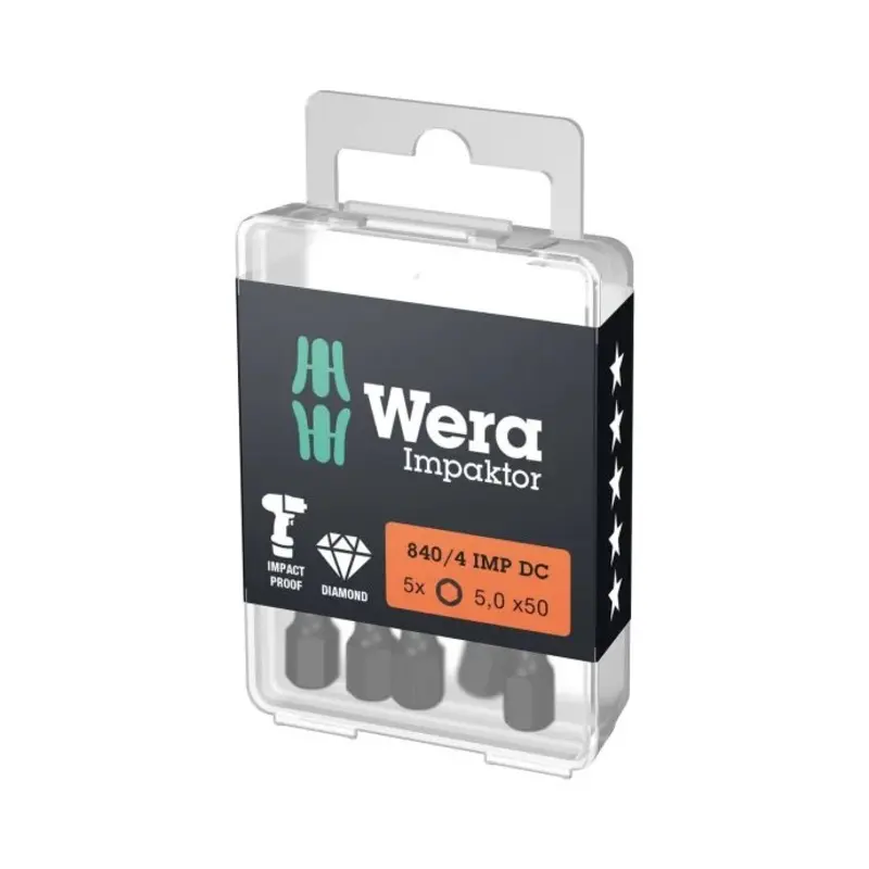 Wera 840/4 IMP DC Hex-Plus DIY Impaktor Bits 5.0 x 50 mm Pack of 5