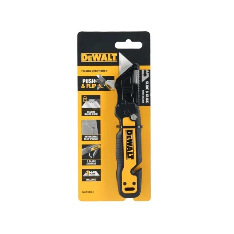 DeWalt DWHT10992-0 Push & Flip Folding Fixed Blade Utility Knife With Strap Cutter