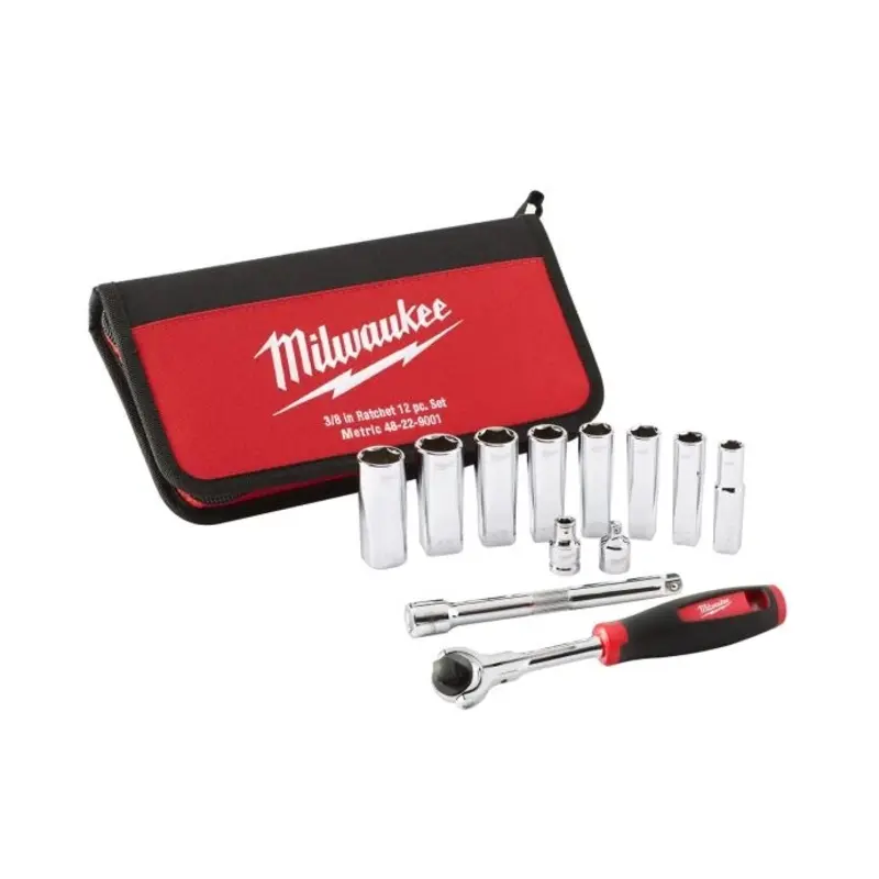 Milwaukee 48229001 12 Pieces Tradesman 3/8 Ratchet Socket Set