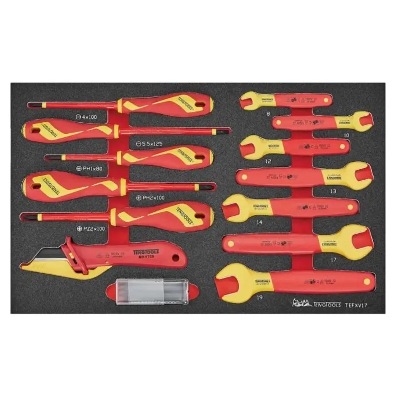 Teng Tools Insulated Spanner & Screwdriver Set FOAM3 17 Pieces