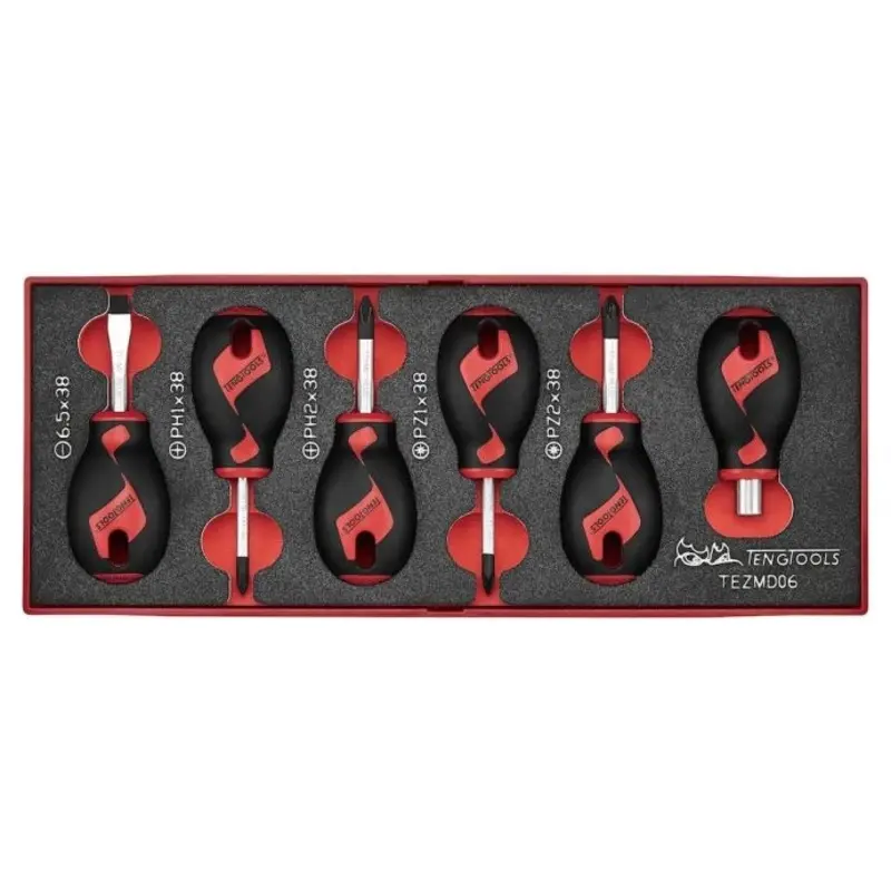 Teng Tools Stubby Screwdriver Set FOAMX2 6 Pieces