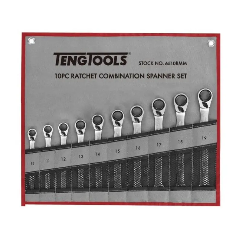 Teng Tools Ratcheting Combination Spanner Set R Tool Roll 10 Pieces
