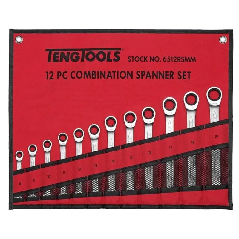 Teng Tools Ratcheting Combination Spanner Set RS Tool Roll 12 Pieces
