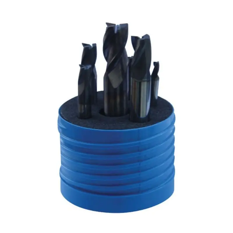 Hertel 3 4 6 8 10 & 12mm Carbide 3 Flute TiAlN Coated Throwaway End Mill Set