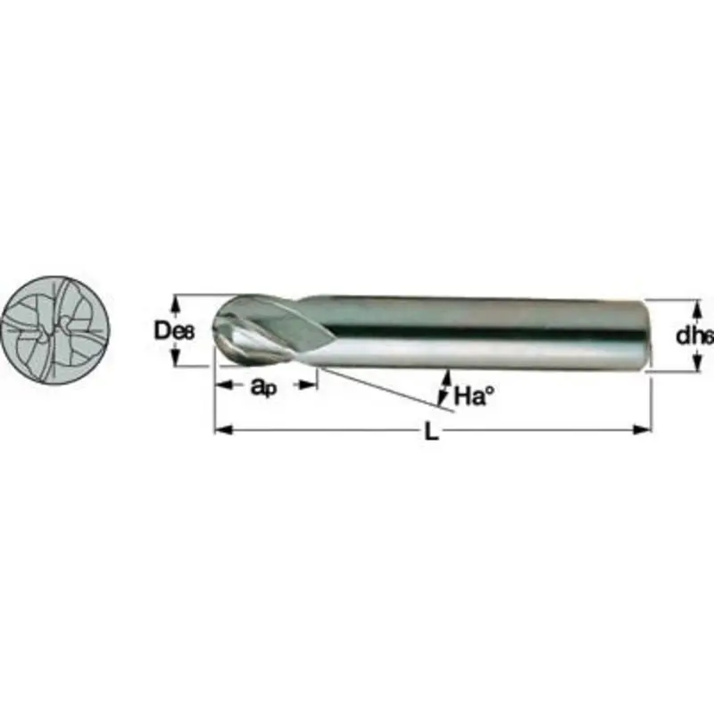 Iscar 8mm IC900 4 Flute Solid Carbide Ball Nosed End Mill