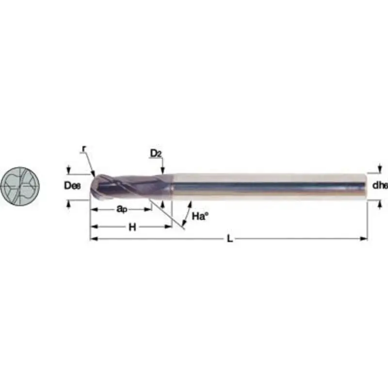 Iscar 8mm IC903 2 Flute Solid Carbide Ball Nosed End Mill