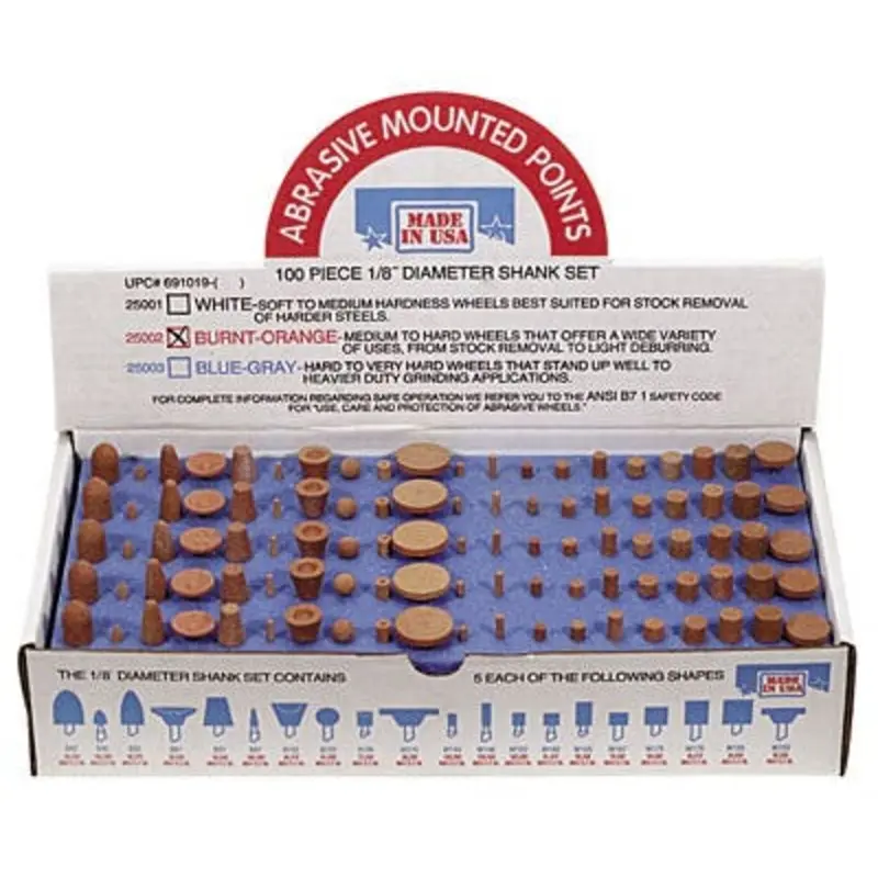 Modern Abrasives 100PC 1/8in Shaft Heavy Duty Mounted Point Kit
