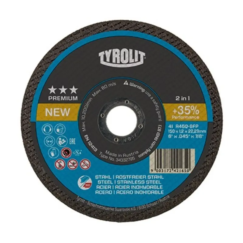 Tyrolit 115 x 1 x 22.23mm 60 Grit Aluminium Oxide Cut-Off Disc