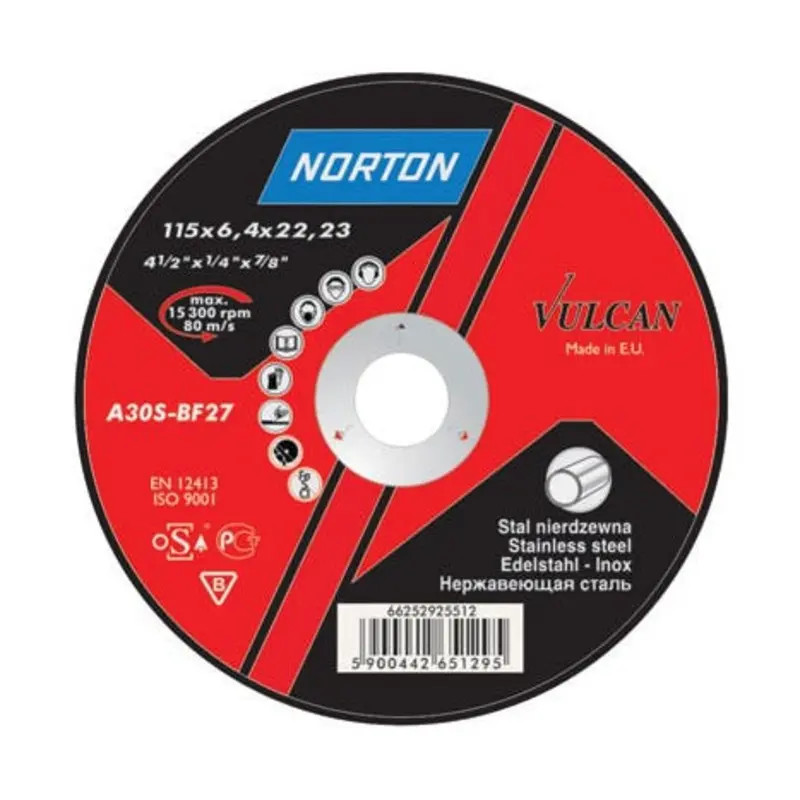 Norton 115 x 6.4 x 22.23mm 30 Grit Aluminium Oxide Grinding Disc Type 27