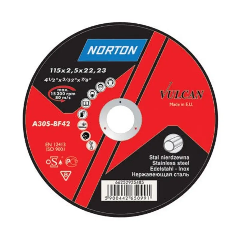 Norton 125 x 2.5 x 22.23mm 30 Grit Aluminium Oxide Cut-Off Disc Type 42