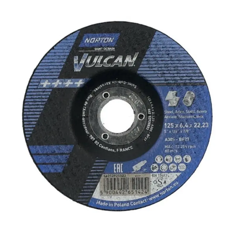 Norton 125 x 6.4 x 22.23mm 30 Grit Aluminium Oxide Grinding Disc Type 27