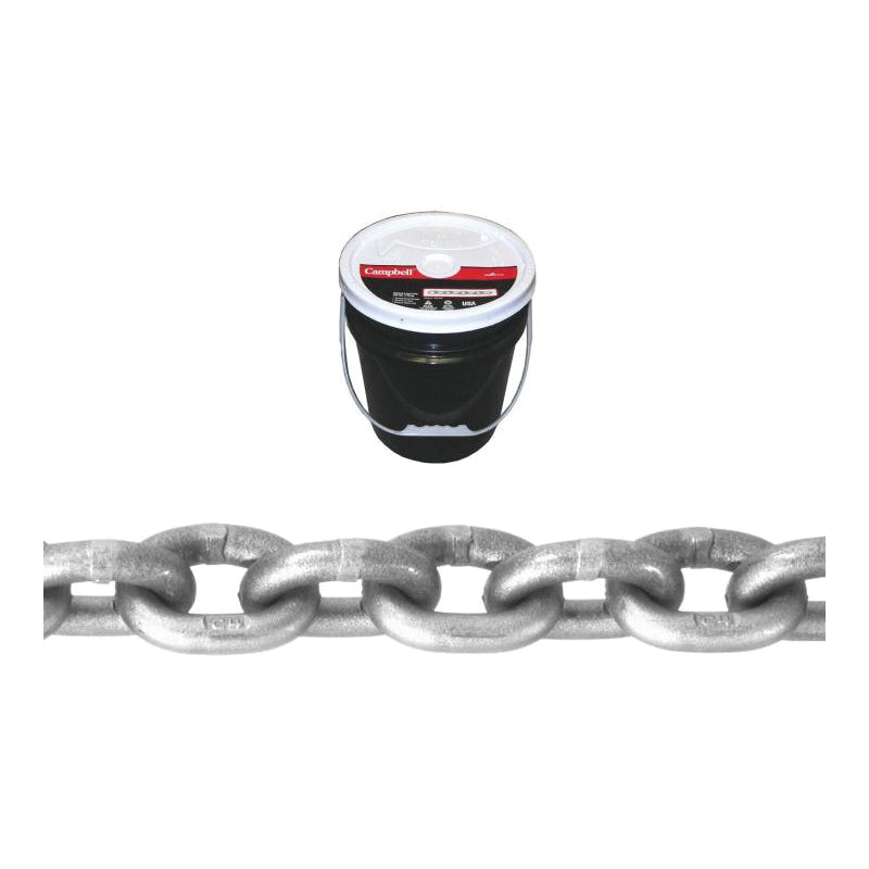 CAMPBELL T0181613 High Test Chain, 3/8 in Trade, 75 ft L, 5400 lb Load, 43 Grade, Carbon Steel, Bright