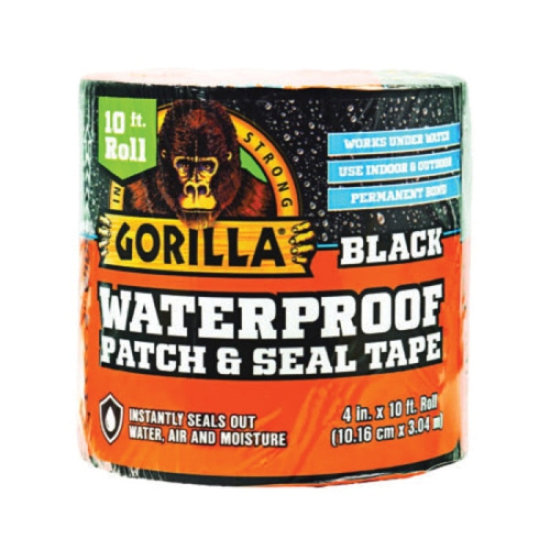 GORILLA 4612502 Patch and Seal Duct Tape, 4 in W, 10 ft L, Black, Polymer Adhesive