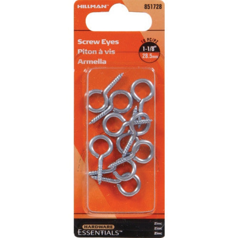 HARDWARE ESSENTIALS 851728 Eye Screw, Imperial, 0.106 in Eye ID, 1-1/8 in L, Hot Rolled Steel, Zinc-Plated